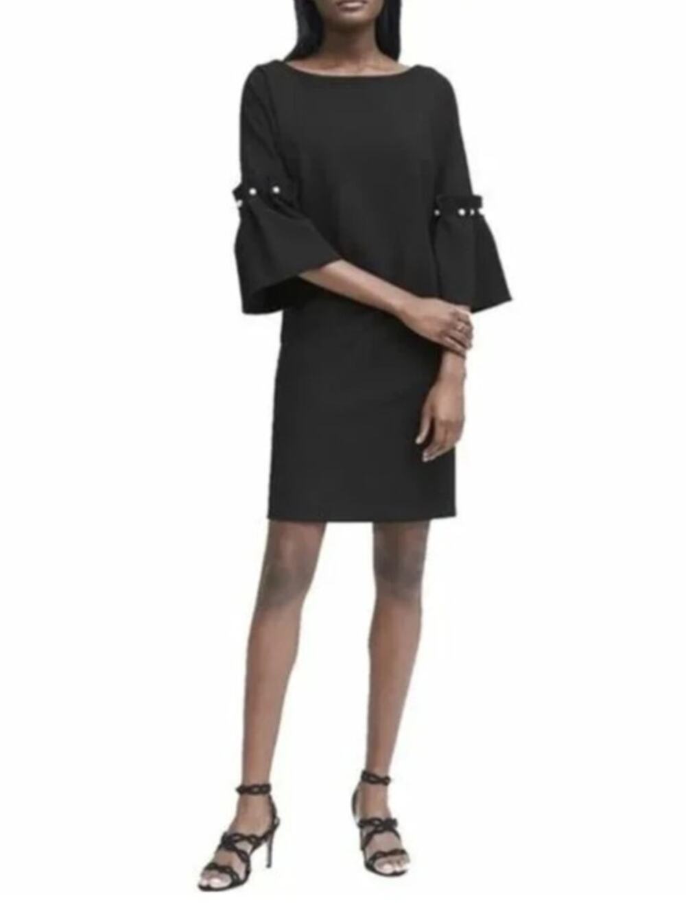 BANANA REPUBLIC Women's Bell Sleeve Shift Dress Size 4 Black Pearl Holiday NEW